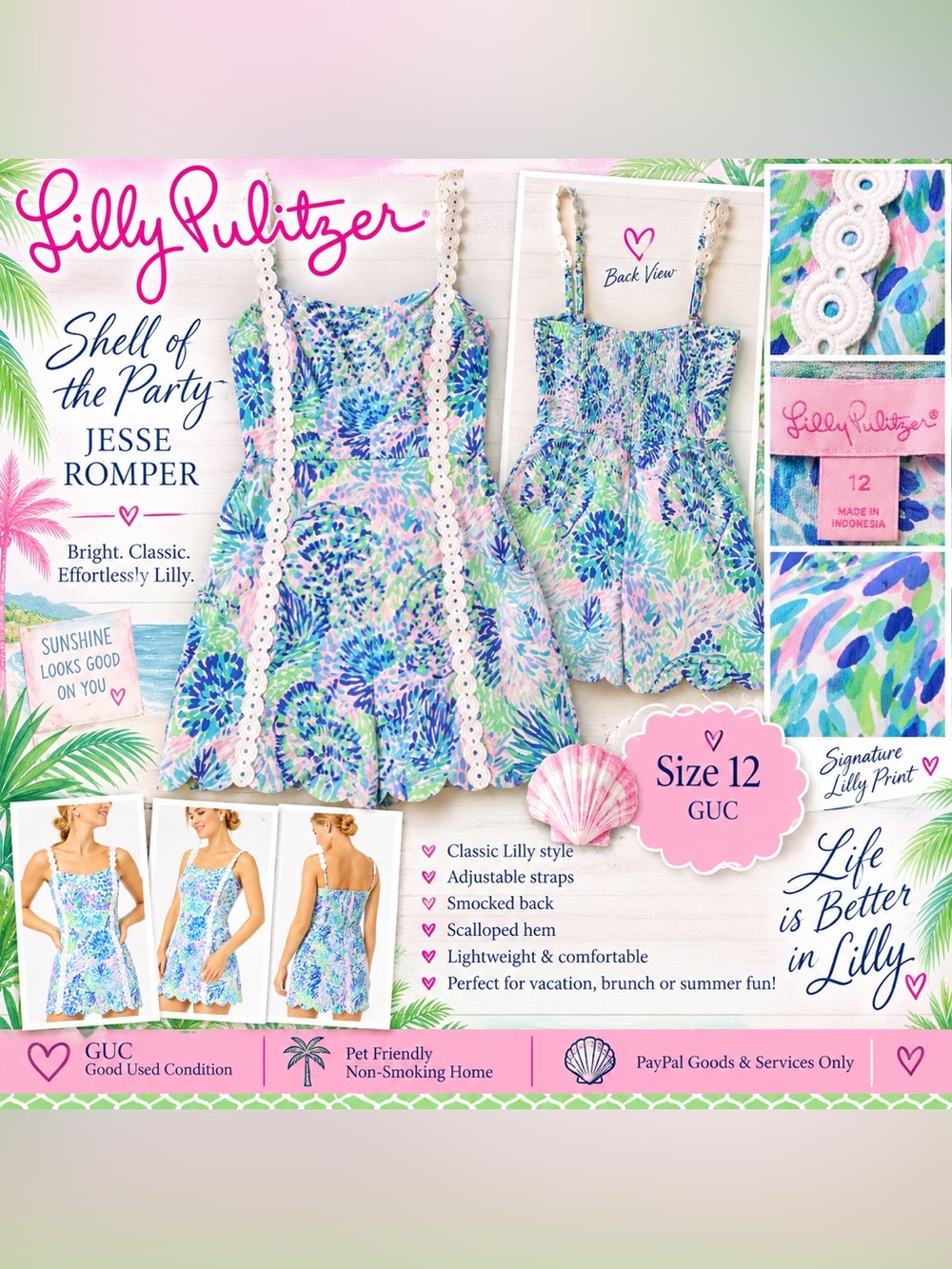Lilly Pulitzer Jesse Romper - Multi Shell of the Party- GUC size 12